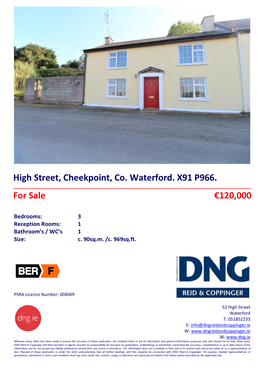 High Street, Cheekpoint, Co. Waterford. X91 P966. for Sale