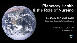 Planetary Health & the Role of Nursing