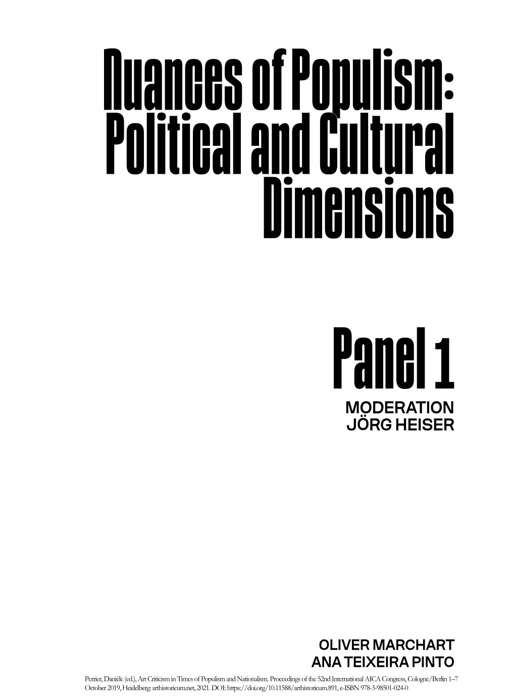 Art Criticism in Times of Populism and Nationalism. 52Nd International AICA Congress, Cologne/Berlin 2019