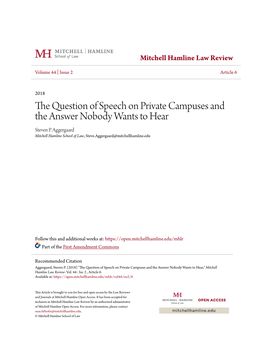 The Question of Speech on Private Campuses and the Answer Nobody Wants to Hear Steven P
