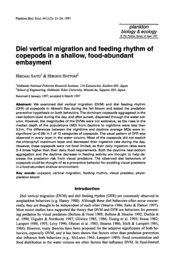 Diel Vertical Migration and Feeding Rhythm of Copepods in a Shallow, Food-Abundant Embayment