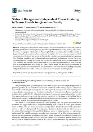 Status of Background-Independent Coarse Graining in Tensor Models for Quantum Gravity