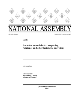 An Act to Amend the Act Respecting Fabriques and Other Legislative Provisions