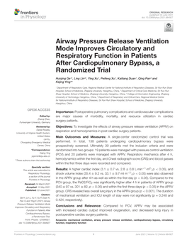 Airway Pressure Release Ventilation Mode Improves Circulatory and Respiratory Function in Patients After Cardiopulmonary Bypass, a Randomized Trial