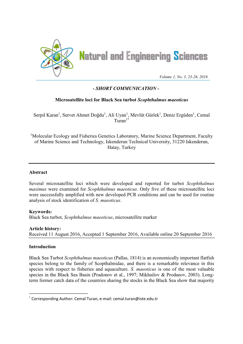 Microsatellite Loci for Black Sea Turbot Scophthalmus Maeoticus Serpil