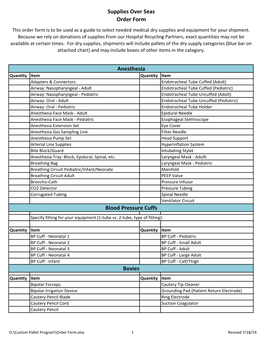 Supplies Over Seas Order Form Anesthesia Blood Pressure Cuffs