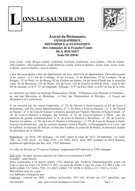 Notice Historique De Lons-Le-Saunier