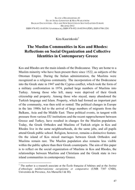 The Muslim Communities in Kos and Rhodes: Reflections on Social Organization and Collective Identities in Contemporary Greece