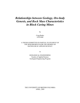 Relationships Between Geology, Ore-Body Genesis, and Rock Mass Characteristics in Block Caving Mines