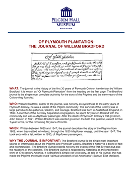 Of Plymouth Plantation: the Journal of William Bradford