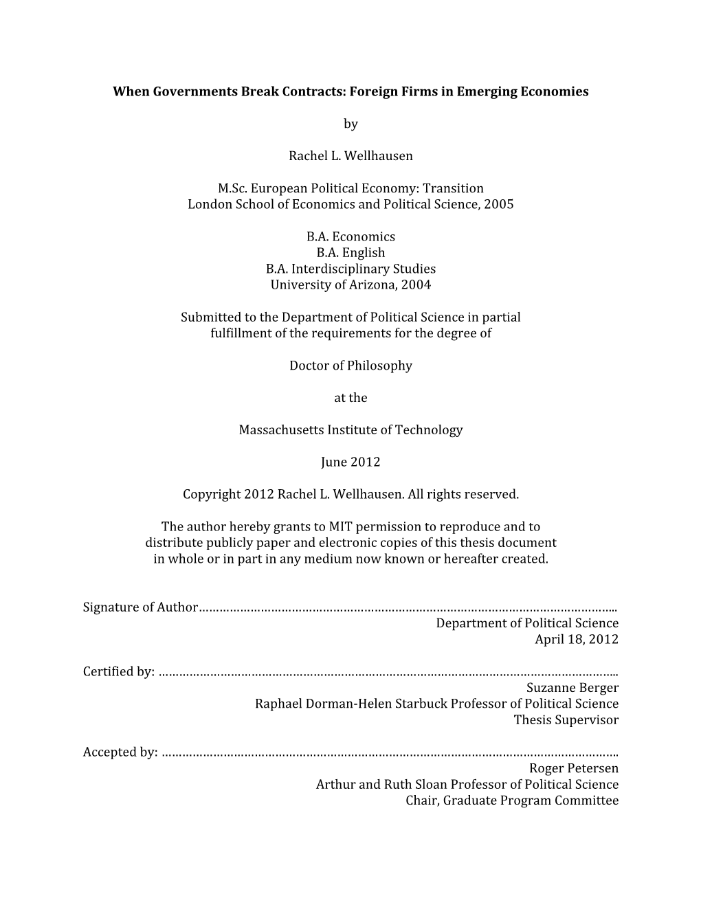 When Governments Break Contracts: Foreign Firms in Emerging Economies