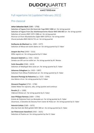 Full Repertoire List (Updated February 2021)