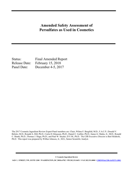 Amended Safety Assessment of Persulfates As Used in Cosmetics