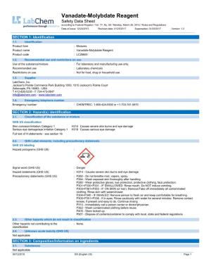 Vanadate-Molybdate Reagent Safety Data Sheet According to Federal Register / Vol