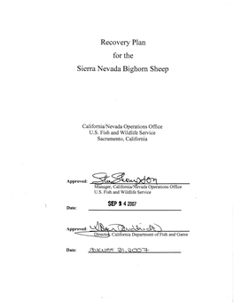 Sierra Nevada Bighorn Sheep Recovery Plan