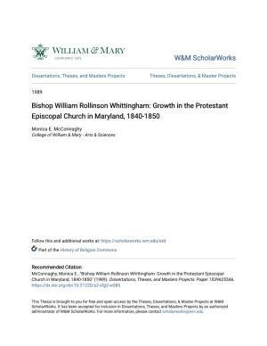Bishop William Rollinson Whittingham: Growth in the Protestant Episcopal Church in Maryland, 1840-1850