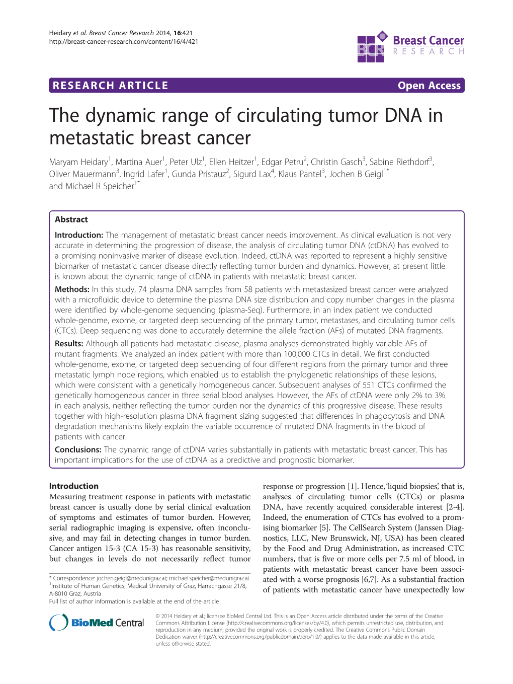 The Dynamic Range of Circulating Tumor DNA in Metastatic Breast