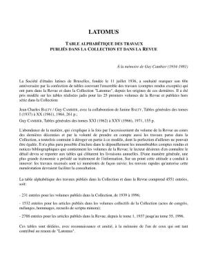 Tables De La Revue Et De La Collection • Journal and Series