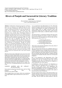 Rivers of Punjab and Saraswati in Literary Tradition