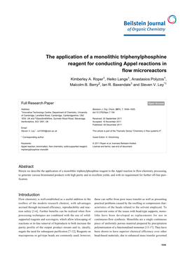 The Application of a Monolithic Triphenylphosphine Reagent for Conducting Appel Reactions in Flow Microreactors