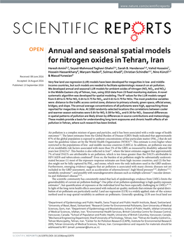 Annual and Seasonal Spatial Models for Nitrogen Oxides in Tehran, Iran Heresh Amini1,2, Seyed-Mahmood Taghavi-Shahri3,4, Sarah B