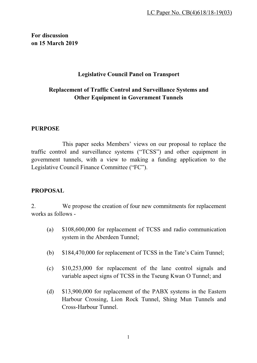 For Discussion on 15 March 2019 Legislative Council Panel On