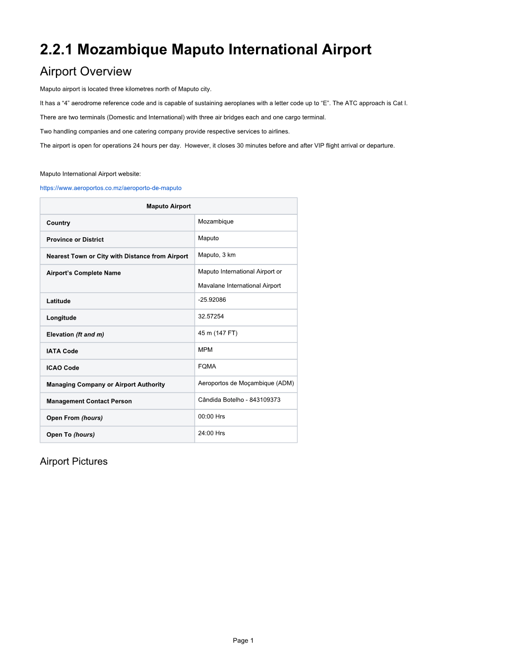 2.2.1 Mozambique Maputo International Airport Airport Overview