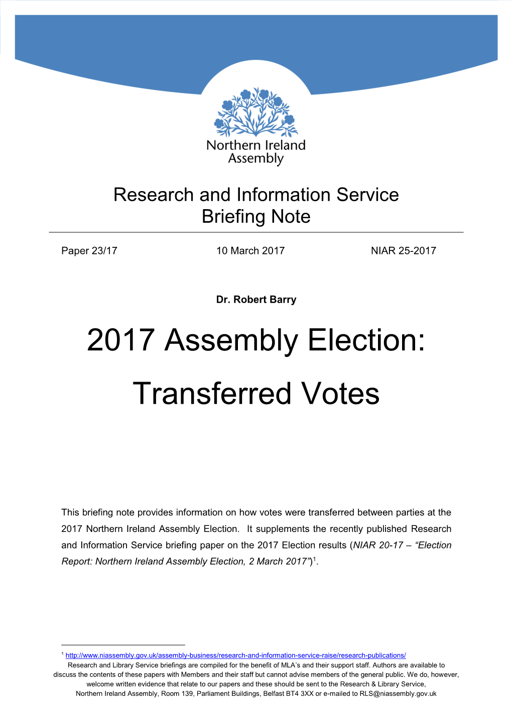 2017 Assembly Election: Transferred Votes