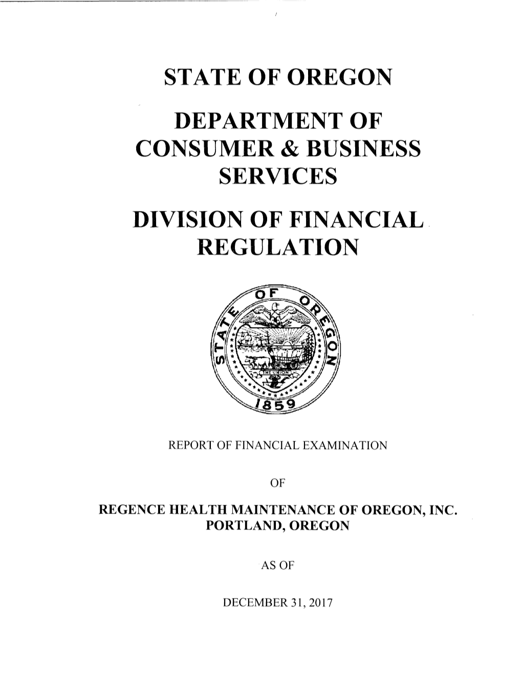 State of Oregon Department of Consumer & Business Services