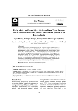 Winter Avifaunal Diversity from Buxa Tiger Reserve Asikbeel Wetland Complex of Northern Part of West Bengal, India