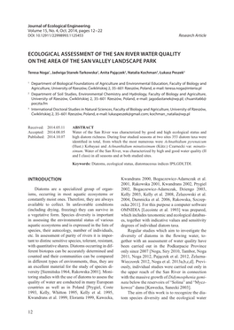 Ecological Assessment of the San River Water Quality on the Area of the San Valley Landscape Park