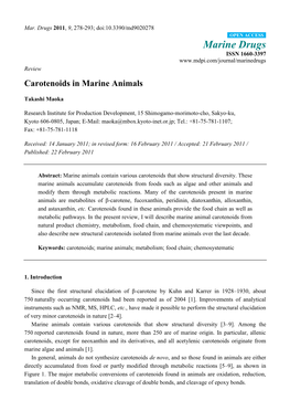 Carotenoids in Marine Animals