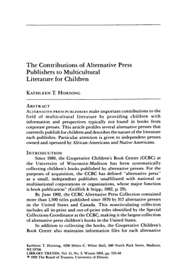 The Contributions of Alternative Press Publishers to Multicultural Liter at Ur E for Children