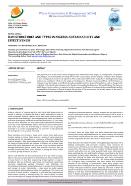 Dam Structures and Types in Nigeria: Sustainability and Effectiveness