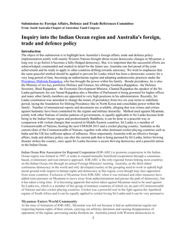 Inquiry Into the Indian Ocean Region and Australia's Foreign, Trade And