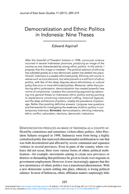 Democratization and Ethnic Politics in Indonesia: Nine Theses