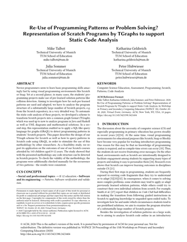 Re-Use of Programming Patterns Or Problem Solving? Representation of Scratch Programs by Tgraphs to Support Static Code Analysis