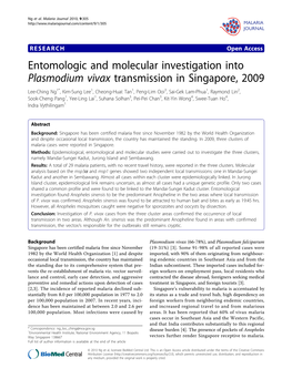 Entomologic and Molecular Investigation Into Plasmodium Vivax