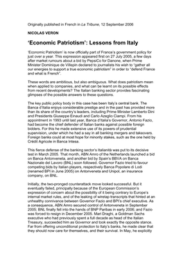 Economic Patriotism’: Lessons from Italy