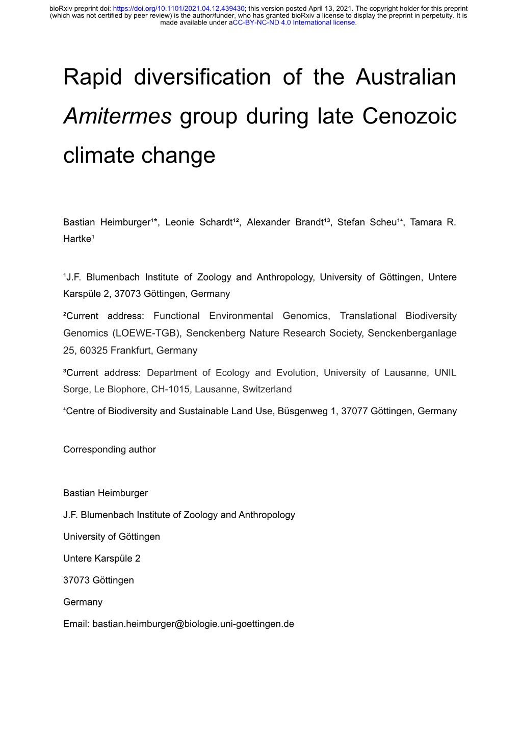 Rapid Diversification of the Australian Amitermes Group During Late Cenozoic Climate Change