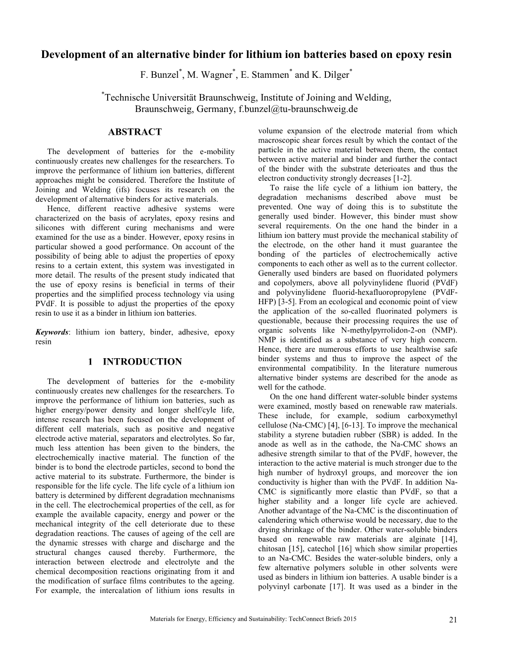 Development of an Alternative Binder for Lithium Ion Batteries Based on Epoxy Resin F