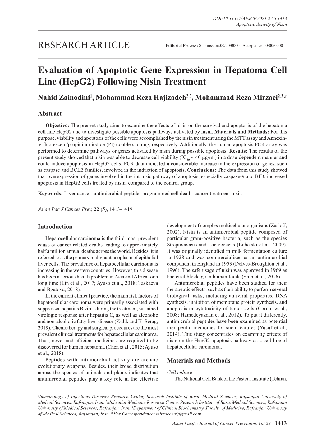 RESEARCH ARTICLE Evaluation of Apoptotic Gene Expression In