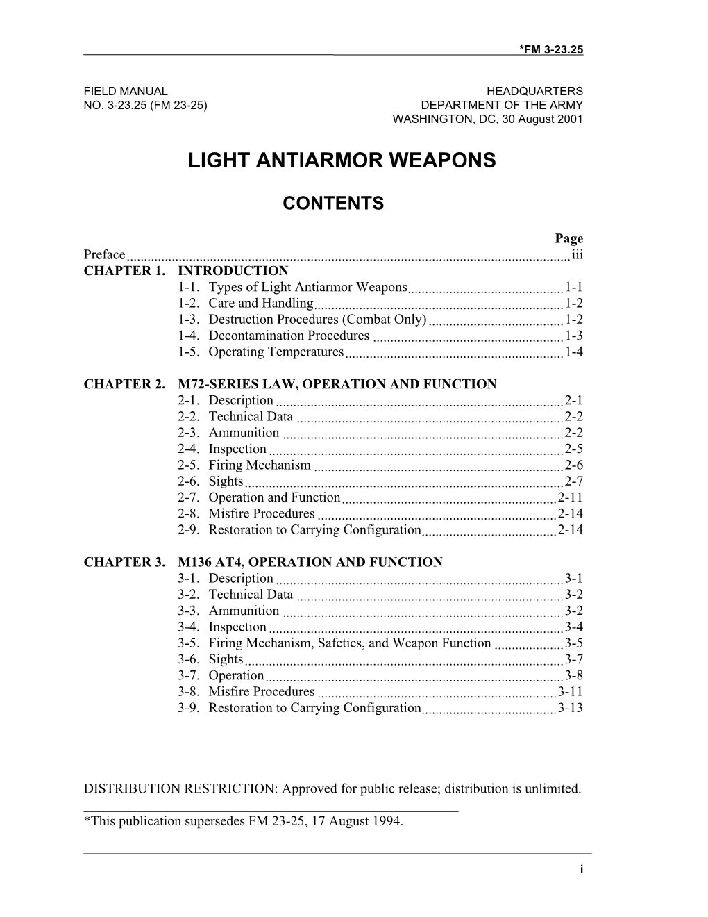 FM 23-25 Contents