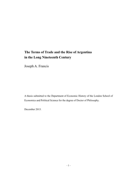 The Terms of Trade and the Rise of Argentina in the Long Nineteenth Century