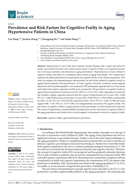 Prevalence and Risk Factors for Cognitive Frailty in Aging Hypertensive Patients in China