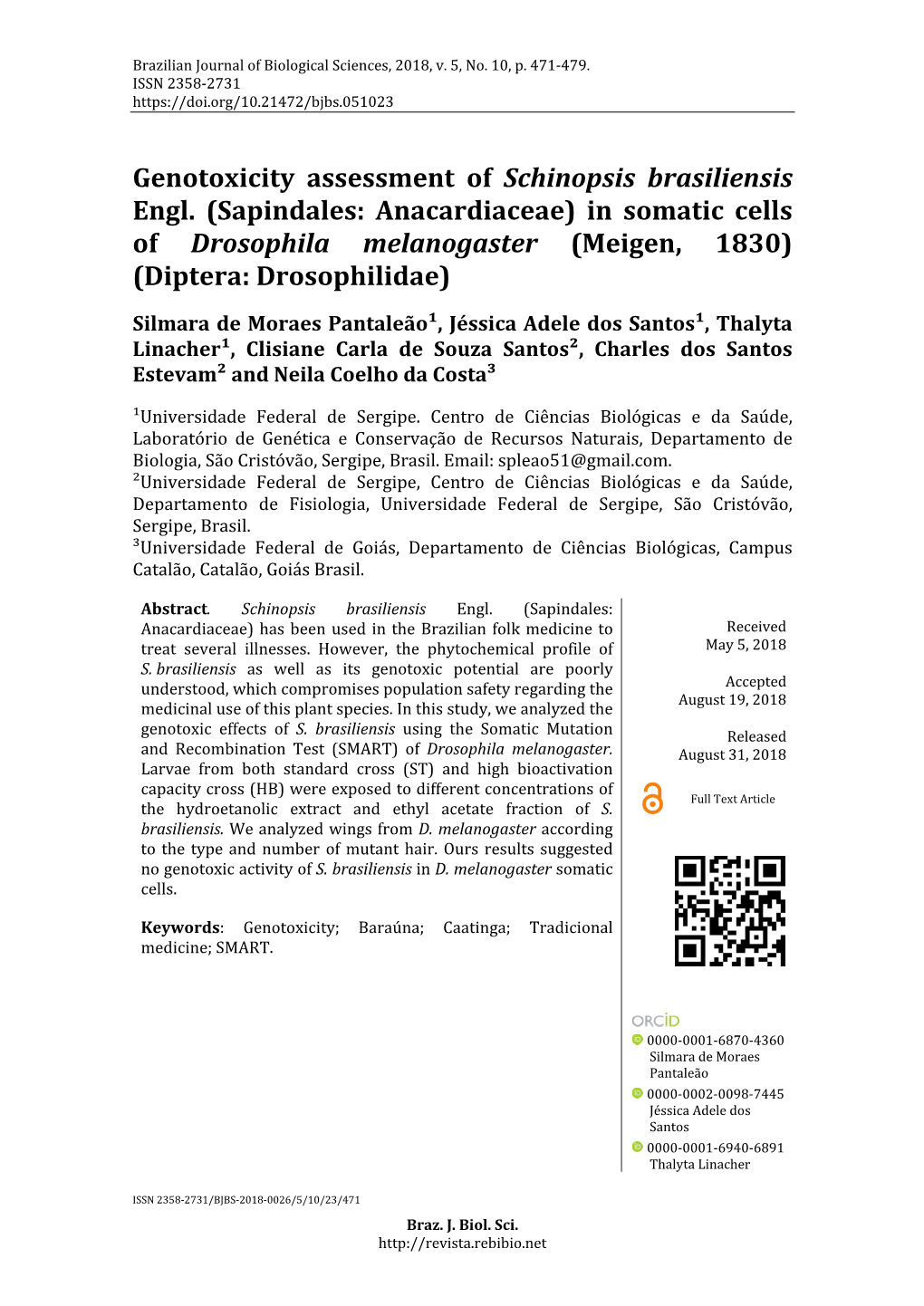 Genotoxicity Assessment of Schinopsis Brasiliensis Engl