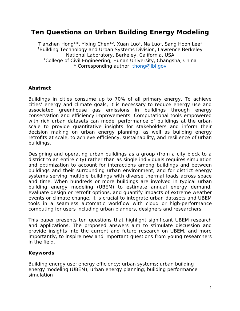 Ten Questions on Urban Building Energy Modeling