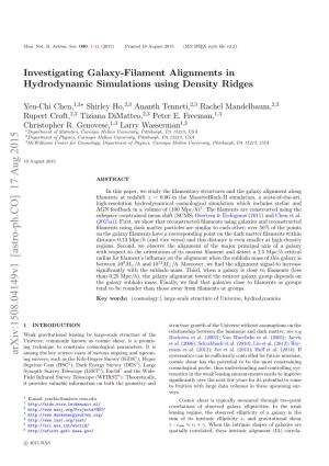 Investigating Galaxy-Filament Alignments in Hydrodynamic Simulations Using Density Ridges