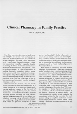 Clinical Pharmacy in Family Practice