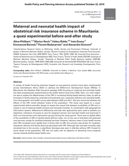 Maternal and Neonatal Health Impact of Obstetrical Risk Insurance Scheme